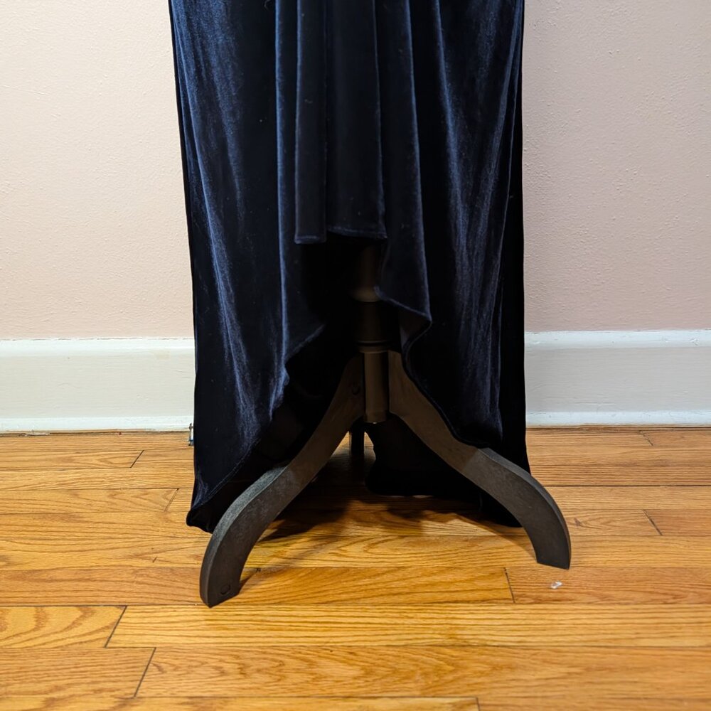 Navy Blue Velvet High-Low Dress Ruched V-Neck Wedding Guest Formal Cocktail Sz 8 - Picture 5 of 13